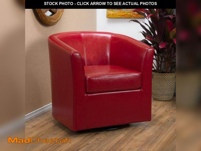 Lot 74-12168556 - Noble House Daymian Red PU Swivel Club Chair - UNUSED