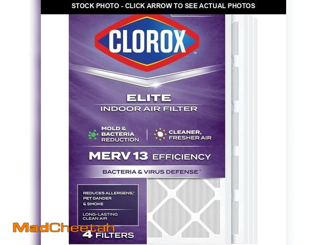 Lot 74-14349299 - Clorox 18x20x1 Air Filter, MERV 13 Pleated HVAC AC Furnace Air Filters for Allergies, Pet Dander, Sm...