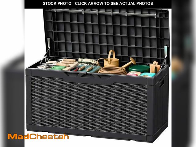 Lot 74-14609102 - Devoko Outdoor Weatherproof 105 Gallon Resin Deck Box, Black - UNUSED