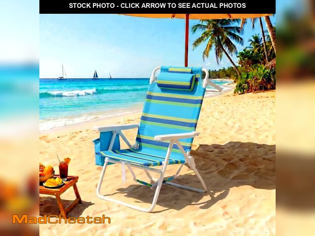 Lot 74-14354514 - Pirecart Tall Beach Chair for Adults, 5-Position Adjustment Portable Beach Chair with Cup Holders, Y...