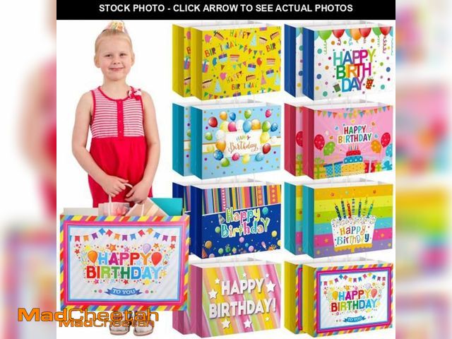 Lot 74-11103535 - ReliThick 16 Pcs Extra Large Happy Birthday Gift Bags with Handle Bulk 15.6" Happy Birthday Theme Pa...