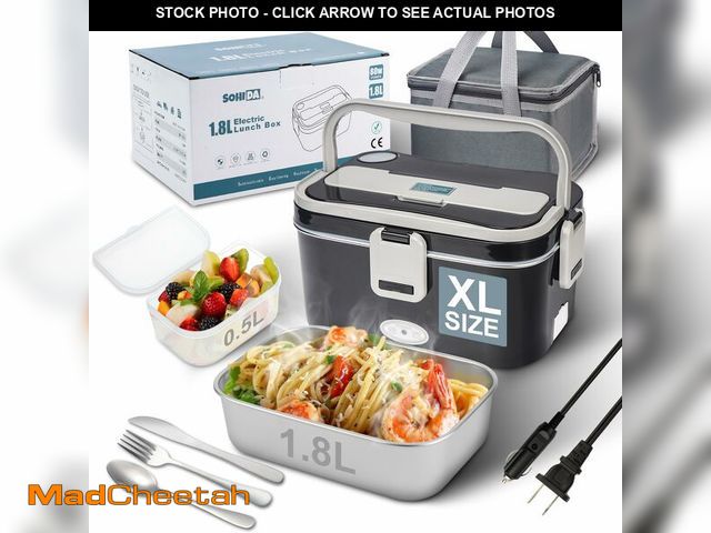 Lot 74-14272477 - SOHIDA 1.8L+0.5L Heated Lunch Box for Men, 80W Electric Lunch Box with Long-handled Utensils for Adu...