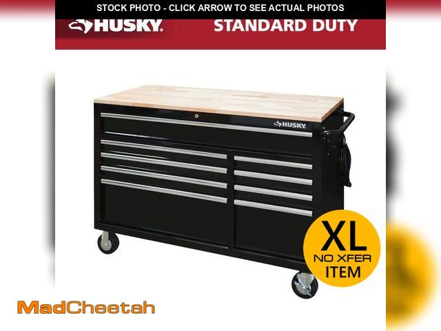 Lot 74-14604973 - Husky 52 in. W x 25 in. D Standard Duty 9-Drawer Mobile Workbench Tool Chest with Solid Wood Top in ...
