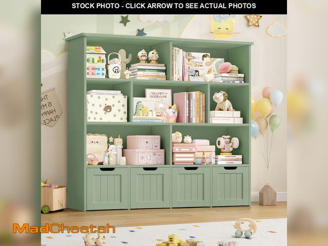 Lot 74-12679193 - Homfa 7 Cube Toy Storage Organizer, Kids Geometric Bookcase and Bookshelf with 4 Drawers, Green - UN...