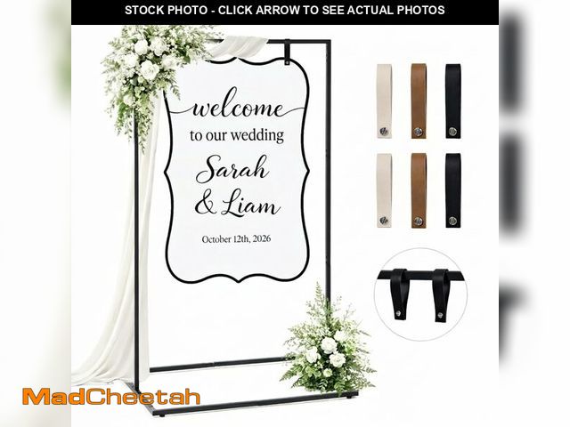 Lot 74-14274064 - WEDORA Wedding Welcome Sign Stand, 50" Standard Height - Black Metal Sign Holder with 6 Leather Stra...