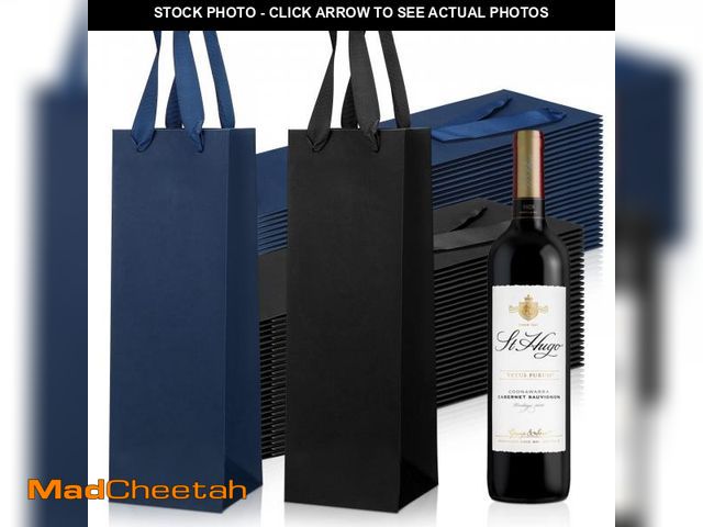 Lot 74-11550183 - Fumete 50 Pack Wine Bottle Gift Bags Paper Wine Gift Bags Bulk 13.8x3.7x3.5 Inch with Handles for Ap...