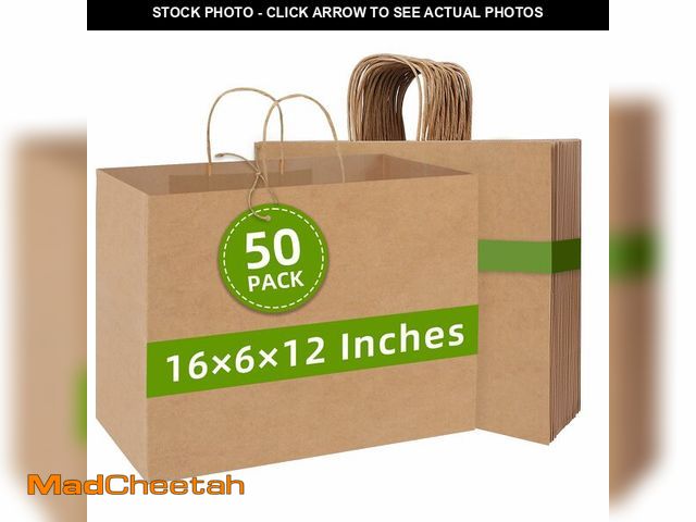 Lot 74-13544543 - Johuivo Brown Paper Bags with Handles, 50 Pcs Brown Shopping Paper Bags, Recyclable Kraft Gift Bag a...