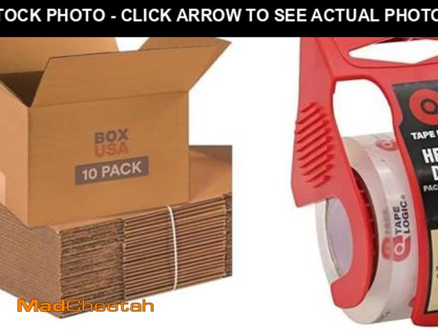 Lot 74-12136824 - BOX USA Moving Boxes Medium 18"L x 14"W x 12"H (10-Pack) &amp; Heavy Duty 2in x 25yd Clear Packaging...