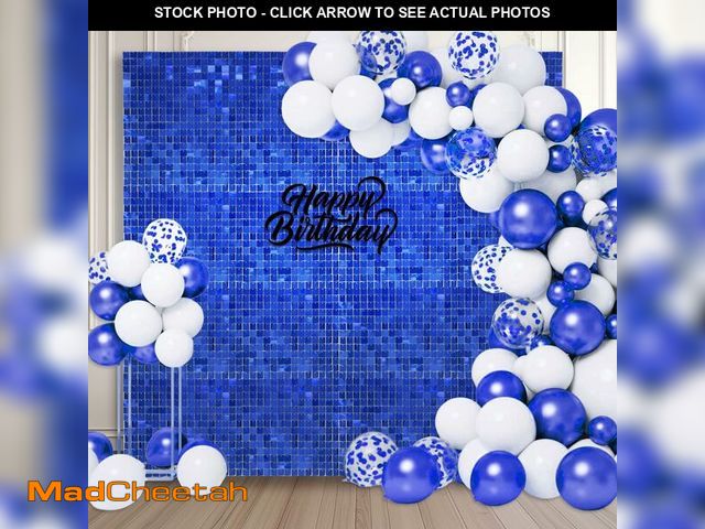 Lot 74-12708352 - 24PCS Blue Shimmer Wall Backdrop, Square Sequin Backdrops Panel, Glitter Wall Background for Birthda...