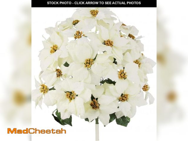 Lot 74-12396362 - Admired By Nature 24 Stems Artificial Poinsettia Bouquet Fake Christmas Flower, Faux Velvet Poinsett...