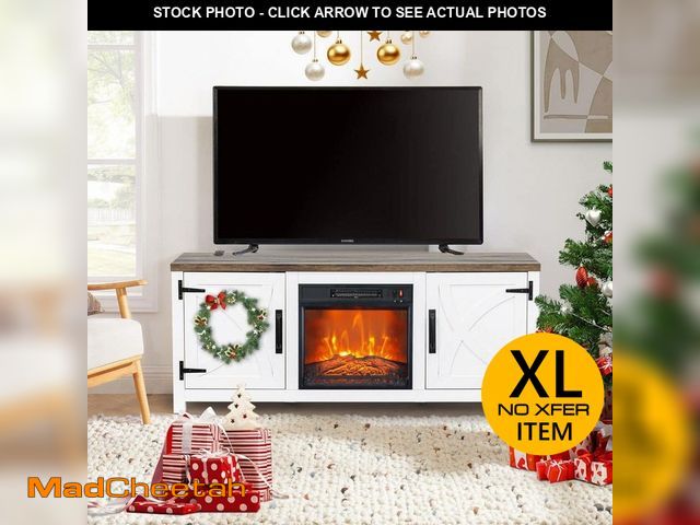 Lot 74-12921225 - *MAY BE MISSING PIECES* IHOMEadore Farmhouse 58 in. Freestanding Media Console Electric Fireplace TV...