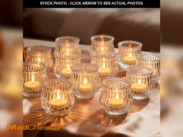 Lot 74-13715172 - Glasseam Glass Tealight Candle Holder: 12 Pcs Ribbed Clear Votive Candle Holders Bulk for Wedding Ce...