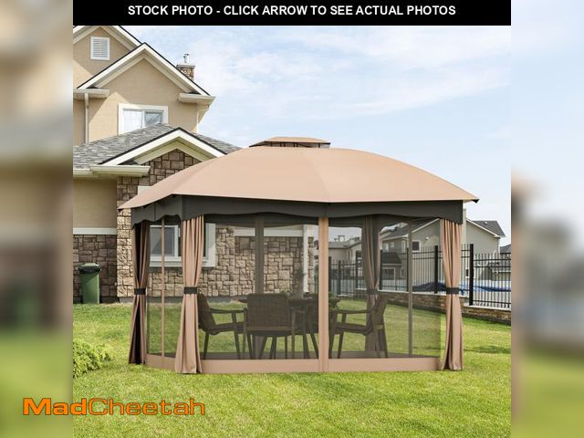 Lot 74-12224004 - Gymax Patio 12' X 10' Canopy Heavy Duty Steel Gazebo Double Vented Outdoor Brown - UNUSED