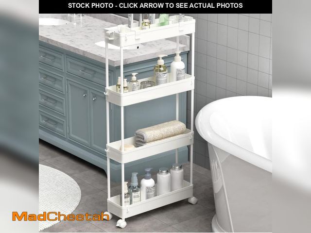 Lot 74-12442549 - SPACELEAD Slim Storage Cart 4 Tier,Bathroom Organizer Rolling Utility, Mobile Shelving Unit Slide Ou...