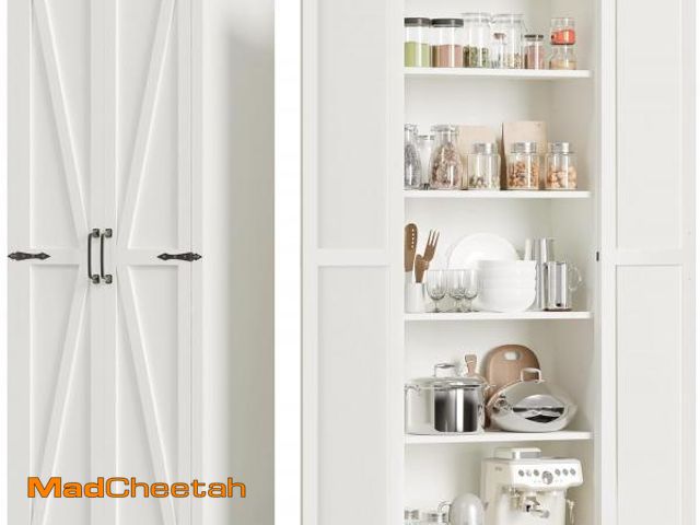 Lot 74-12272051 - Teekyooly 70" Tall Kitchen Pantry, Farmhouse Storage Cabinet with 2 Barn Doors and 5 Adjustable Shel...