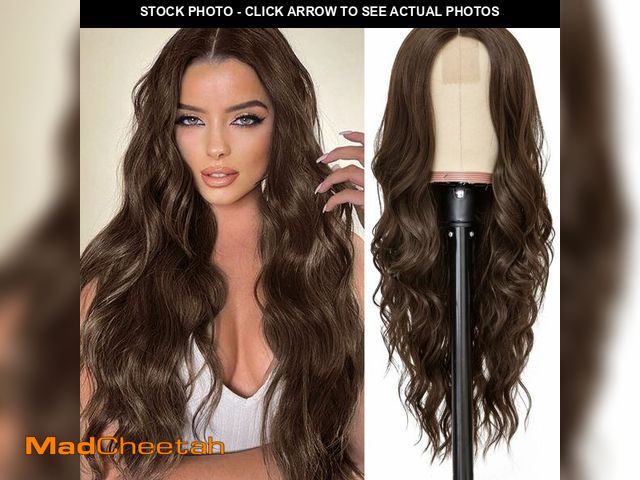 Lot 74-14270439 - NAYOO Long Dark Brown Wavy Wig for Women 26 Inch Middle Part Curly Wavy Wig Natural Looking Syntheti...