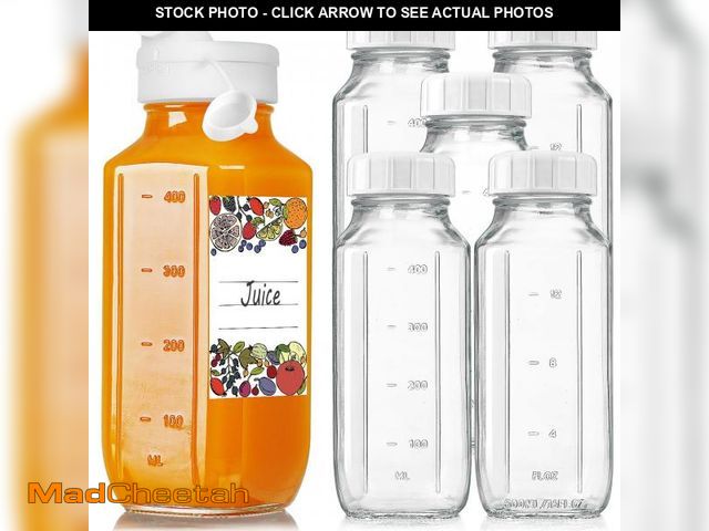 Lot 74-12432112 - 6 Pack 16 Oz Glass Juice Bottles with Pour Spout, 100% Airtight Heavy Duty SCREW Lid- Reusable Glass...