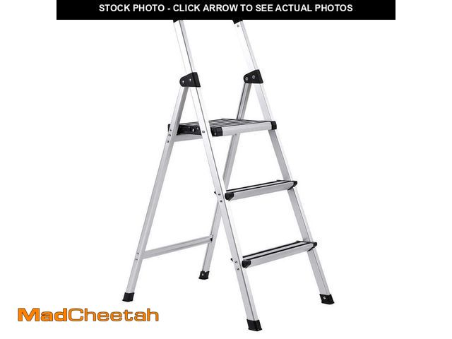 Lot 74-13822683 - (SOME DAMAGE) BirdRock Home 3.5 ft. 3-Step Aluminum Step Ladder 9 ft. Reach - UNUSED