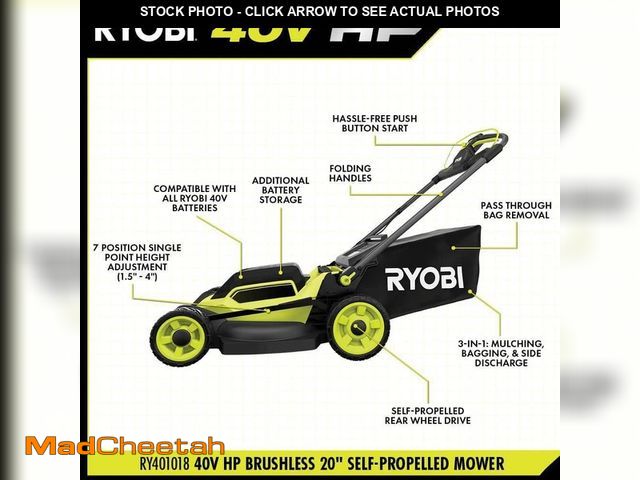 Lot 74-12793884 - RYOBI 40V HP Brushless 20 in. Cordless Electric Battery Walk Behind Self-Propelled Lawn Mower with 6...