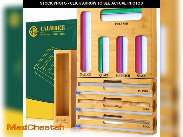 Lot 74-14424468 - Calmbee 9 in 1 Bamboo Storage Bag Organizer for Kitchen Drawer Ã¢â¬â Plastic Wrap Dispenser with ...