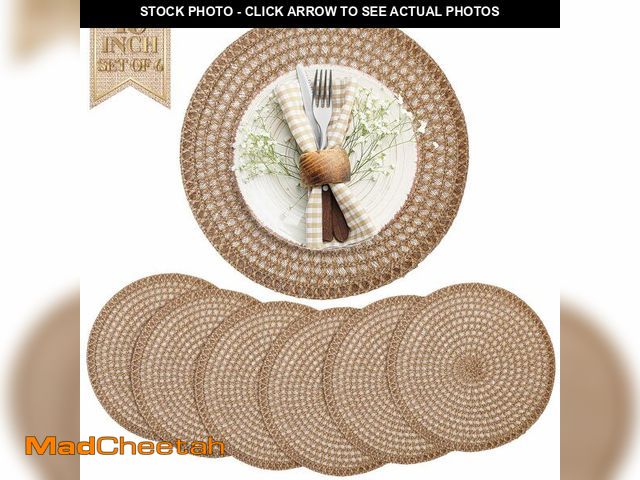 Lot 74-14208921 - Gandeer 15 Inch Round Burlap Placemat Set of 6 Boho Jute Woven Charger Bulk Rustic Vintage Natural B...