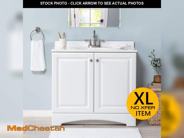 Lot 74-12811303 - Glacier Bay 37 in. Single Sink White Bath Vanity with Cultured Marble Top (Assembled) - UNUSED