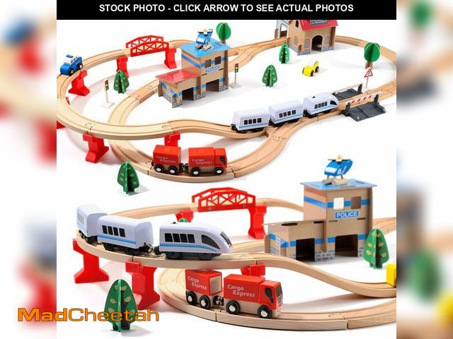 Lot 74-12711499 - Electric Toddler Wooden Train Set Toy, 88 PCS Train Track Toys for 3 4 5 Years Old Kids, Boys and Gi...