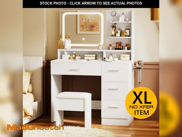 Lot 74-14436794 - LIVELYGLOW Vanity Desk with Smart LED Mirror &amp; Stool, Makeup Vanity Set with Adjustable Lighting...