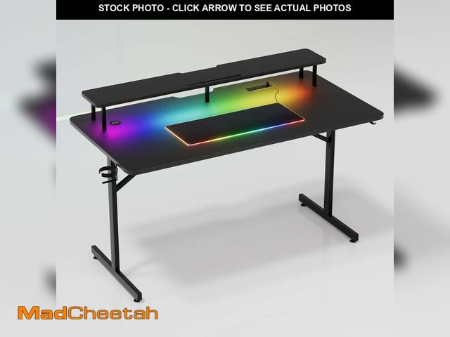 Lot 74-12861924 - (MISSING HARDWARE) GTRACING Lumina Elite LED Gaming Desk with USB and Power Outlets, for Home and Of...