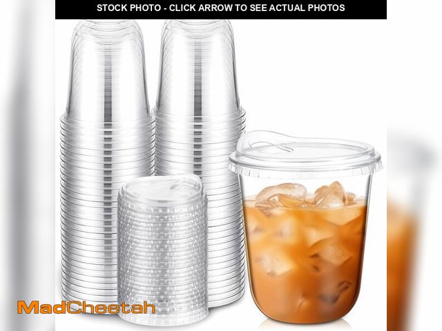 Lot 74-14359856 - Baderke 50 Pcs Clear Plastic Cups with Strawless Sip Lids Disposable Round Bottom Togo Cups for Coff...