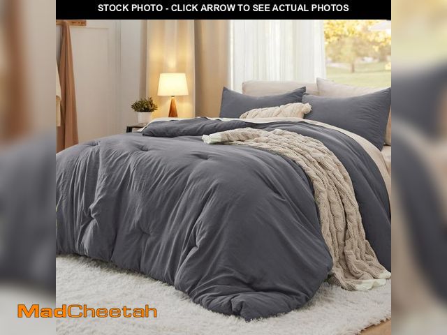 Lot 74-12433517 - Bedsure Twin/Twin XL Comforter Set, Dark Grey Soft Prewashed Bedding for All Seasons, 2 Pieces Gentl...
