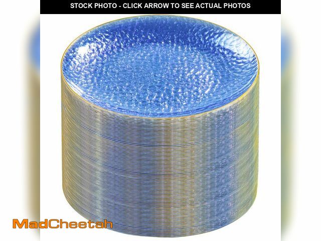 Lot 74-13547955 - Rubtlamp 60 Pcs Blue Gold Plastic Plates, 10 inch Blue Plastic Dinner Plates, Hammer Pattern Design ...