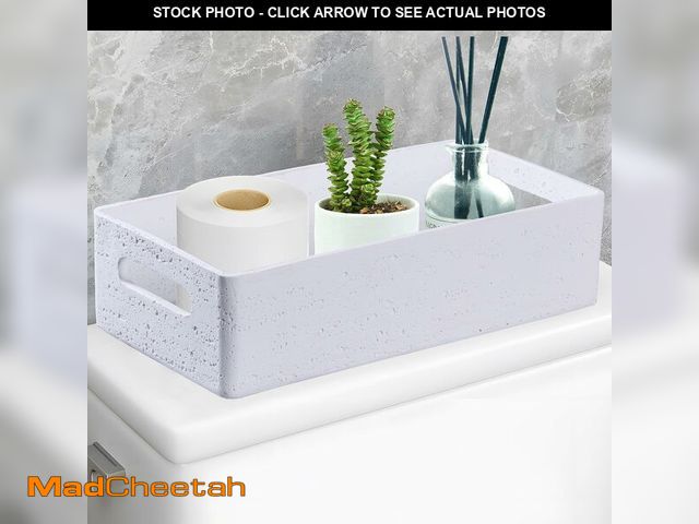 Lot 74-12461144 - White Natural Travertine Textures Roll Toilet Paper Storage Basket with Handle for Bathroom Countert...
