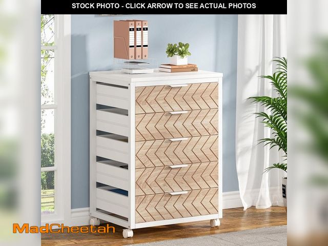 Lot 74-13770834 - (MISSING HARDWARE,WHEELS) BYBLIGHT Atencio 5-Drawer White Engineered Wood 20 in. W Vertical File Cab...
