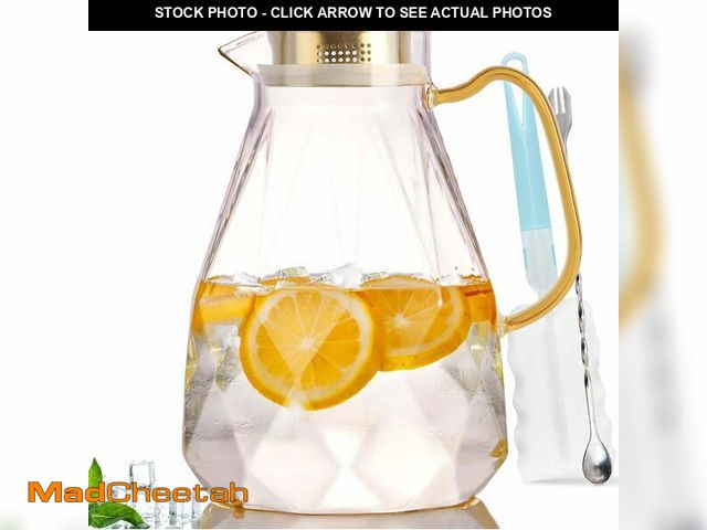 Lot 74-13060373 - ALLJOY Glass Pitcher,74oz Glass Water Pitcher with Lid Handle Spout,2.2L Glass Jug Carafe Infuser Ic...