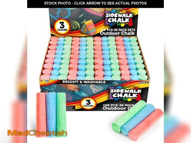 Lot 74-12327915 - JOYIN 108 PCS Sidewalk Chalk Set in 36 Count, 3 Assorted Colors, Non-Toxic Jumbo Washable Driveway C...