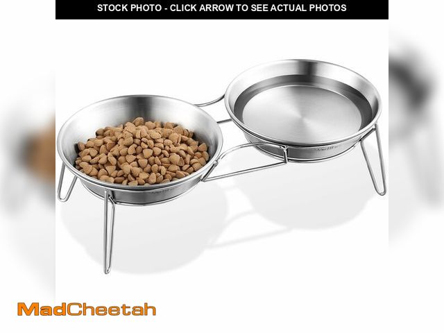 Lot 74-12718819 - Wellbro Elevated Cat Bowls, 5.9 Inch Wide Stainless Steel Cat Food Bowls with Metal Stand Whisker St...