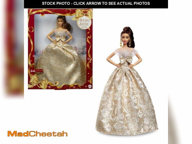 Lot 74-13566615 - Barbie Signature 2025 Holiday Fashion Doll with Light Brown Hair Wearing Silver &amp; Gold Gown, Sea...