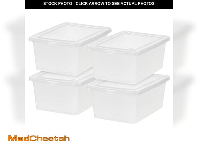 Lot 74-12664390 - IRIS USA 4-Pack Storage Bins with Lids, 15 Quart, Shoe Boxes Clear Stackable Containers Organize Sho...