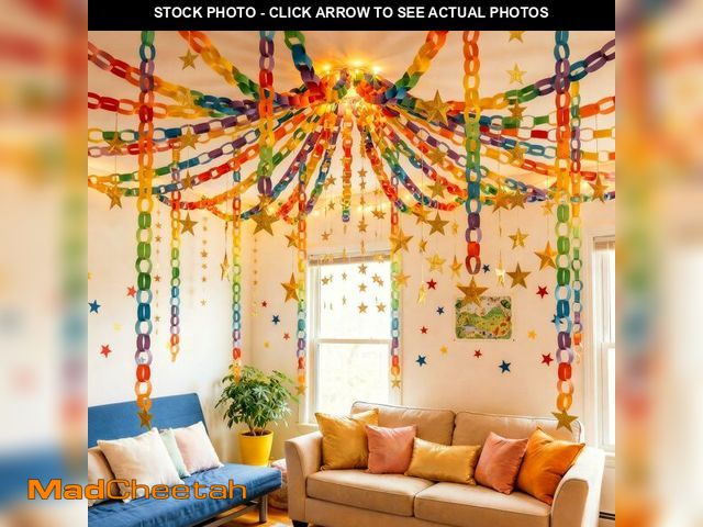 Lot 74-13571801 - Maitys 500 Sheets Paper Chain Strips and Mirror Star Garland 13 Feet Paper Crafts Banner with Double...