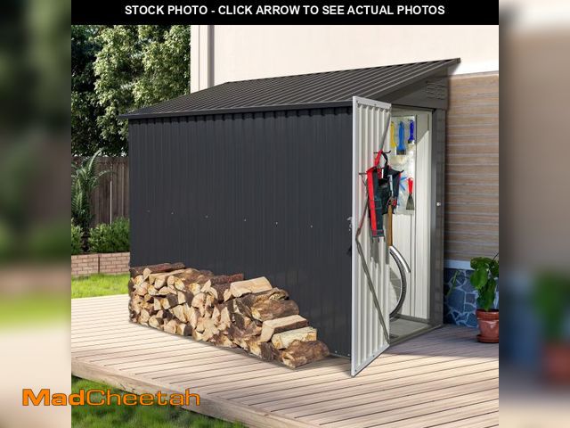 Lot 74-12162384 - Lean to Shed, 4' x 8' Metal Shed and Outdoor Storage, Sloped Top Patio Tool Shed with Lockable Door,...