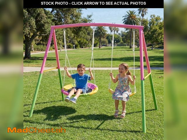 Lot 74-13815753 - (MISSING HARDWARE) Mersco 2-in-1 Swing Set for Backyard with Stand, Swing Heavy Duty 440lbs Metal Ou...