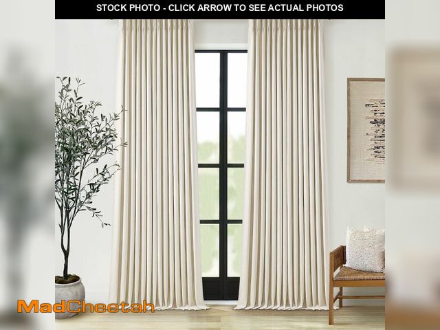 Lot 74-13718710 - Pleated Cream Beige Linen Blackout Curtains for Bedroom 90 Inch Length 2 Panels Pinch Pleat Back Tab...