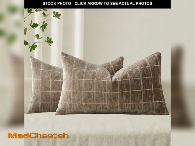 Lot 74-13717478 - MIULEE Decorative Chenille Check Lumbar Throw Pillow Covers Vintage Plaid Couch Pillows 12x20 Inch S...