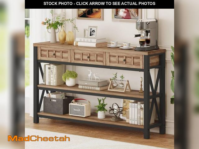 Lot 74-12282151 - FATORRI Console Table for Entryway, Rustic Sofa Table with 3 Drawers for Living Room, Farmhouse Hall...