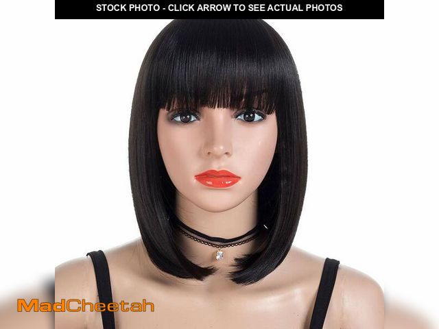 Lot 74-12975519 - morvally Short Straight Bob Wig Heat Resistant Hair with Blunt Bangs Natural Looking Cosplay Costume...