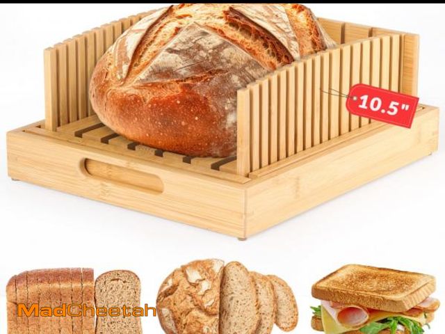 Lot 74-12438938 - LukieBoee Bread Slicer for Sourdough Rounds, Bread Slicing Guide for Homemade Bread, Wide Bamboo Bas...