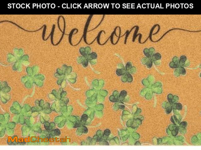 Lot 74-12389644 - Lucky Clover Welcome Door Mat Outside Entrance, Faux-Coir Green Shamrock Thin Doormat, St. Patricks ...