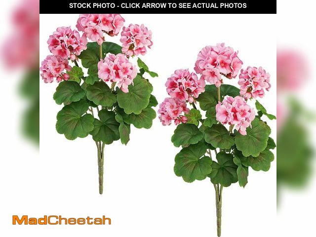 Lot 74-14267240 - FOREST PRINCE 2 PCS 18" Artificial Geraniums for Outdoors, UV Resistant Pink Silk Flowers for Window...