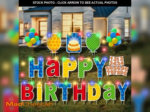 Lot 74-12699546 - ComboJoy 16 Pcs Happy Birthday Yard Sign with Stakes, Personalized Age Plastic Signs with LED Lights...